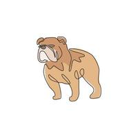 un disegno a linea continua di un bulldog affascinante per l'identità del logo aziendale. cane di razza mascotte concetto per pedigree amichevole icona dell'animale domestico. illustrazione grafica vettoriale di design moderno a linea singola