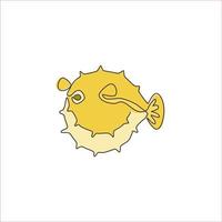 un disegno a tratteggio di un pesce palla di bellezza per l'identità del logo dell'azienda acquatica. concetto di mascotte di pesce palloncino per l'icona dello spettacolo mondiale del mare. illustrazione vettoriale di disegno di disegno di linea continua moderna