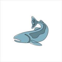 un unico disegno a tratteggio di un grande salmone per l'identità del logo. grande concetto di mascotte del pesce di lago per l'icona del torneo di pesca. illustrazione vettoriale di disegno di disegno grafico a linea continua