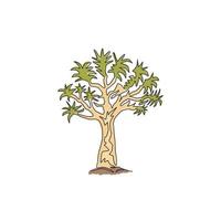 disegno a linea continua di una foresta di alberi faretra. albero decorativo aloidendron dichotomum per parco nazionale. concetto di vacanza turistica e di viaggio. illustrazione vettoriale di design moderno a una linea di disegno