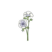 un disegno a tratteggio continuo di un fiore di anemone fresco di bellezza per la stampa di poster di decorazioni da parete per la casa. windflower perenne decorativo per biglietto d'invito. illustrazione vettoriale di design a linea singola alla moda