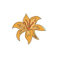 un disegno a tratteggio continuo di lilium perenne fresco di bellezza per il logo del giardino. vero fiore di gigli decorativo stampabile per poster di decorazione della parete di casa. illustrazione vettoriale di design moderno a linea singola