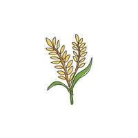 un disegno a tratteggio continuo di intero chicco di grano biologico sano per l'identità del logo dell'azienda agricola. concetto di cibo di base fresco per icona di cereali per la colazione. illustrazione vettoriale grafica di disegno di disegno a linea singola moderna