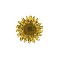 un disegno a tratteggio di girasole fresco di bellezza per il logo del giardino. poster decorativo stampabile per la decorazione della casa di fiori estivi di helianthus. illustrazione vettoriale di disegno di disegno di linea continua moderna