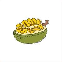 un singolo disegno a tratteggio di mezza fetta di jackfruit organico sano per l'identità del logo del frutteto. concetto di frutta tropicale fresca per l'icona del giardino di frutta. illustrazione vettoriale di disegno di disegno di linea continua moderna