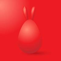 realistico rosso uovo con coniglietto orecchie. contento Pasqua uovo su rosso sfondo. vacanza decorazione per Pasqua vacanza. 3d illustrazione vettore