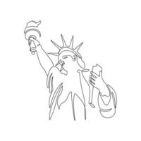 americano simbolo, statua di libertà. punto di riferimento di nuovo York città. uno linea arte. mano disegnato vettore illustrazione.