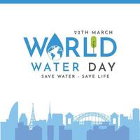 mondo acqua giorno, Salva acqua, acqua giorno tipografia logo, con orizzonte e terra vettore