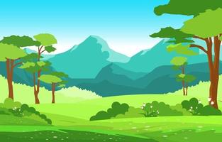 scena estiva con montagne e illustrazione di paesaggio di campo verde vettore