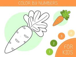 colore di numeri colorazione pagina per bambini con carota. colorazione libro con carino cartone animato carota con un esempio per colorazione. monocromatico e colore versioni. vettore illustrazione.