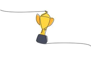 trofeo di metallo a disegno continuo a una linea per il vincitore dello sport al torneo. torna a scuola concetto di minimalismo disegnato a mano. disegno a linea singola per l'illustrazione grafica vettoriale dell'istruzione