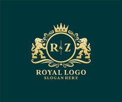 iniziale rz lettera Leone reale lusso logo modello nel vettore arte per ristorante, regalità, boutique, bar, Hotel, araldico, gioielleria, moda e altro vettore illustrazione.