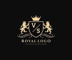 iniziale vs lettera Leone reale lusso stemma araldico logo modello nel vettore arte per ristorante, regalità, boutique, bar, Hotel, araldico, gioielleria, moda e altro vettore illustrazione.