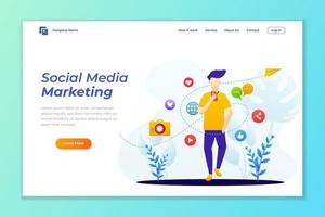 modello di pagina di destinazione del social media marketing. moderno concetto di design piatto di progettazione di pagine web vettore