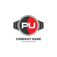 pu lettera logo design icona fitness e musica vettore simbolo.