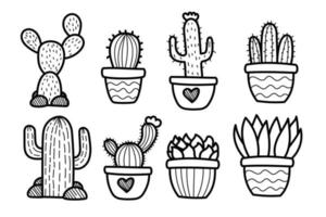impostato di cactus vettore illustrazioni nel carino scarabocchio stile isolato su bianca sfondo