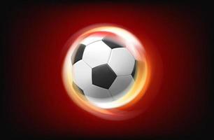 Filatura fiammeggiante calcio sfera. 3d vettore illustrazione con fuoco effetto
