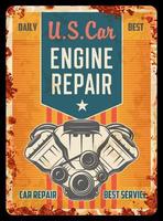 Vintage ▾ auto motore riparazione servizio arrugginito piatto vettore
