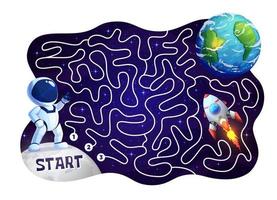 labirinto labirinto cartone animato astronauta e spazio razzo vettore