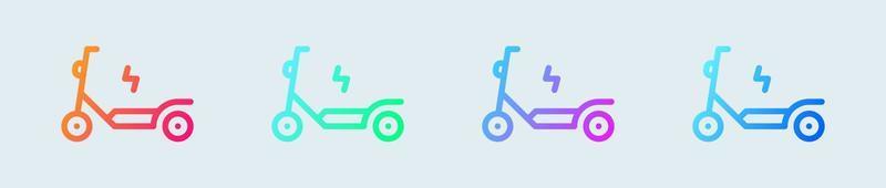 elettrico scooter linea icona nel pendenza colori. trasporto segni vettore illustrazione.