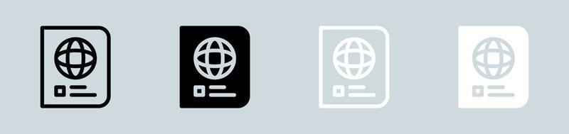 passaporto icona impostato nel nero e bianca. immigrazione segni vettore illustrazione.