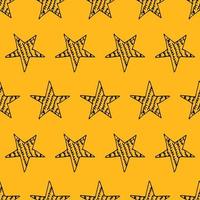 senza soluzione di continuità sfondo di scarabocchio stelle. nero mano disegnato stelle su giallo sfondo. vettore illustrazione