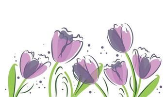 collezione di mano disegnato grafico tulipani. floreale clip arte elementi. rami, le foglie e mini cuffie. vettore impostato di infantile disegni. fiori tulipani nel contorni.fiore isolato su bianca sfondo.
