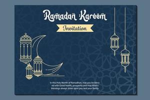 Ramadan kareem invito carta con lanterna e mezzaluna Luna vettore illustrazione design
