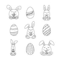 impostato di mano disegnato vario carino Pasqua coniglietti con uova. contento Pasqua scarabocchio clipart - coniglietto e uovo. isolato su bianca sfondo. vettore