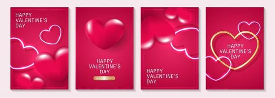 San Valentino giorno manifesti o bandiera impostato con rosa cuori e oro cuore. posto per testo. vacanza striscioni, ragnatela, manifesto, volantini, voucher; tagliando modello, opuscoli e saluto carte. vettore design.