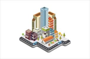 moderno isometrico vettore città con grattacieli, le persone, strade e veicoli, commerciale e attività commerciale la zona Infografica con icone, adatto per diagrammi, infografica, e altro grafico relazionato risorse