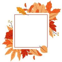 cornice grafica decorativa di stagione autunnale con foglie rosse e gialle vettore