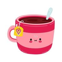 carino divertente rosa tazza di tè carattere. vettore mano disegnato cartone animato kawaii personaggio illustrazione icona. isolato su bianca sfondo. rosa tazza di tè personaggio concetto