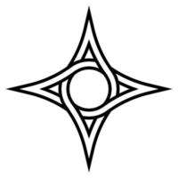 geometrico logo quattro appuntito stella con un' cerchio dentro, vettore simbolo di il circolazione fondi, cartello di intreccio