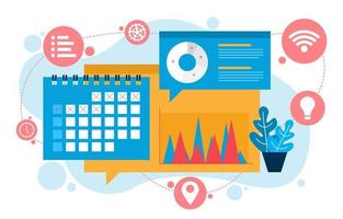 simboli di marketing digitale con grafici di dati e calendario vettore