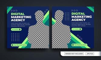 modello di post sui social media a tema agenzia di marketing blu e verde vettore