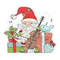 Santa concerto giochi violoncello nuovo anno vettore illustrazione impostato