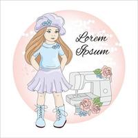 cucire ragazza bambini sarta cartone animato vettore illustrazione impostato