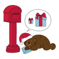 Natale orso cartone animato addormentato animale vettore illustrazione impostato