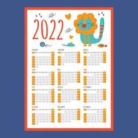 gatto Leone calendario 2022 anno organizzatore vettore illustrazione impostato