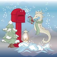 mare cavallo posta Natale subacqueo vettore illustrazione impostato