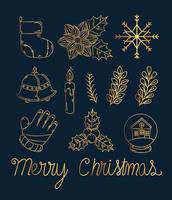Buon Natale icona oro set disegno vettoriale