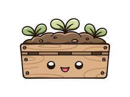 kawaii germoglio pianta in crescita a partire dal un' di legno gabbia carino cartone animato illustrazione. giardinaggio agricoltura agricoltura clipart. vettore