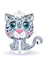 cartone animato neve leopardo con espressive occhi. selvaggio animali, carattere, infantile carino stile. vettore