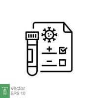 covid test linea icona. semplice schema stile. positivo corona virus risultato, negativo, rapido, plasma, ricerca, medico concetto. vettore illustrazione isolato su bianca sfondo. eps 10.