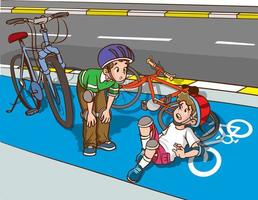 bambini nel bicicletta incidente cartone animato vettore