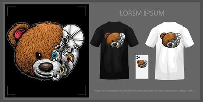 robot orsacchiotto orso testa illustrazione maglietta design completare con modello. vettore