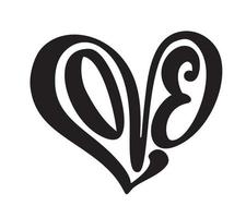 testo del logo vettoriale scritto a mano amore e cuore. carta di San Valentino felice con taglio laser, citazione romantica per biglietto di auguri di design, tatuaggio, invito per le vacanze