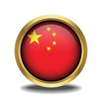 Cina bandiera cerchio forma pulsante bicchiere nel telaio d'oro vettore