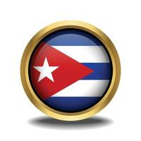 Cuba bandiera cerchio forma pulsante bicchiere nel telaio d'oro vettore